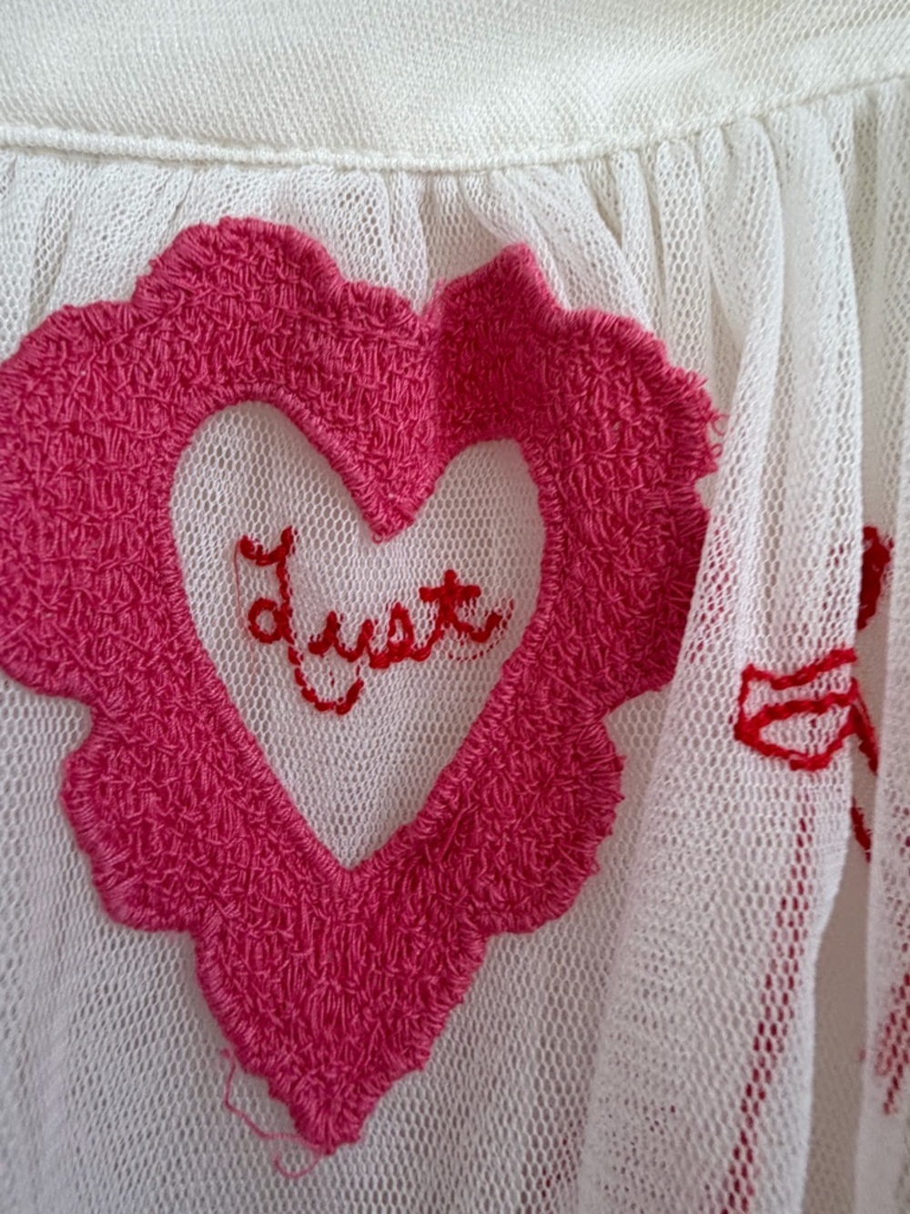 NWT XS free people sketchbook skirt White Tulle Pink red Hearts love embroidered - Picture 10 of 17